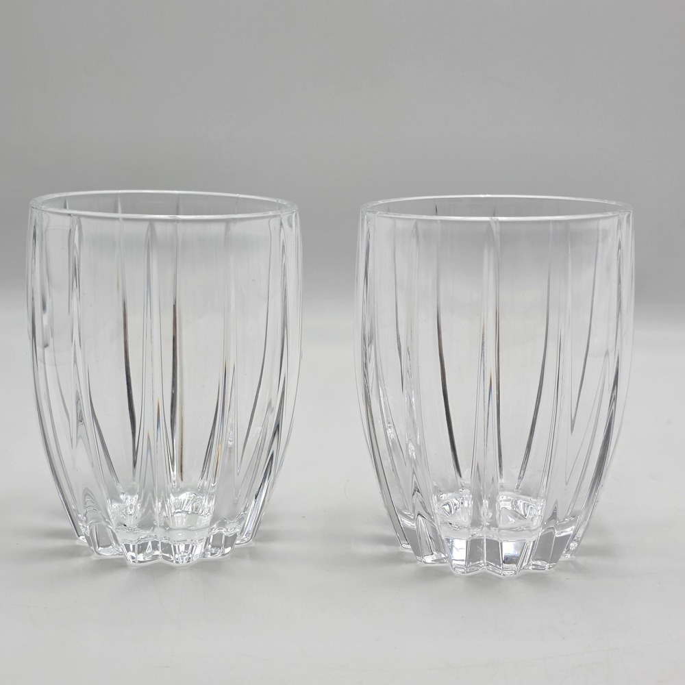 2 X MARQUIS BY WATERFORD OMEGA PATTERN DOUBLE OLD FASHIONED GLASS HEAVY SIGNED